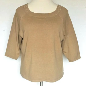 Victor Costa Sweater NEW Beige, Brown Lightweight Knit Bead Accents Womens 1X - Picture 1 of 9