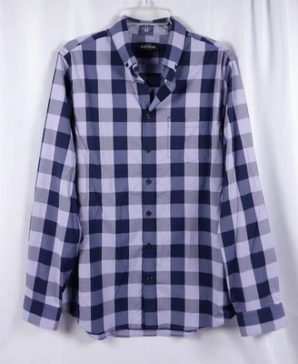 Express Men's Long Sleeve Button Down Shirt Purple Plaid Large Extra Slim - Image 1 of 4