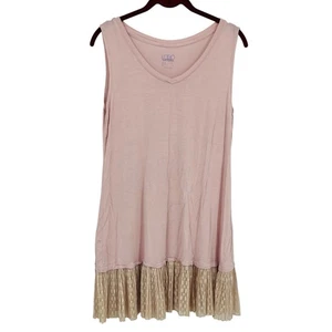 LOGO Layers Blush Pink Beige Tank Lace Pleated Ruffle Stretch Lori Goldstein M - Picture 1 of 11