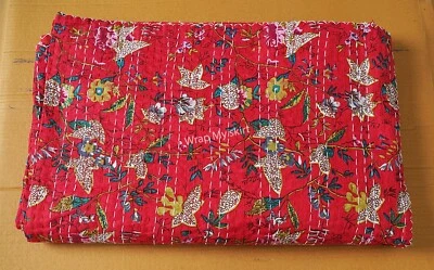 Bohemian Kantha Quilt Indian Handmade Quilt Throw Blanket Cotton Bedspread - Image 1 of 2