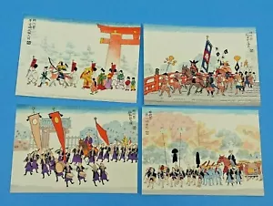 Vintage Jidai Festival Uchida Japan Japan Japanisch Folio Holzschnitt Postkarten 4er Set - Bild 1 von 8
