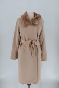 Gabardina de angora forrada con cuello de piel tostada de lana talla 6 Max Mara Studio para mujer - Imagen 1 de 11