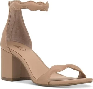 INC Womens Sollisa Faux Leather Scalloped Ankle Heels Dark Almond Size 9 Medium - Picture 1 of 5