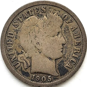 1905-O Barber Dime 10c in Fine VG G+* Original Surfaces * 1905O Rare - Picture 1 of 2