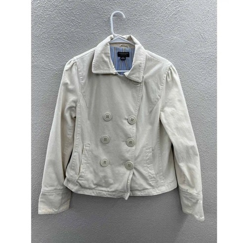 OFF WHITE Cappotto donna American Eagle taglia large bianco sporco doppiopetto con bottoni