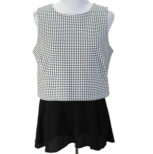 Roz & Ali Sleeveless Peplum Top Womens Sz M Black White Check Polyester Blend - Picture 1 of 7