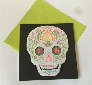Hallmark Blank Card by Signature ~ Colorful Stitched Sugar Skull - Picture 1 of 3