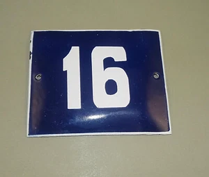 Old Vintage Enamel Porcelain Tin Sign Street House Door Number 16, Used - Picture 1 of 3