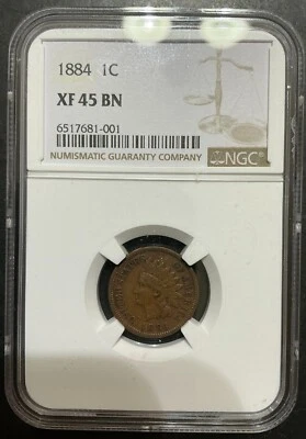 1884 Indian Head Cent NGC XF45 Snow 1 S-1 FS-401 Star on Shield Rare Variety c1 - Image 1 of 3