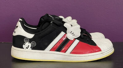 Adidas Disney Mickey Mouse Shell Toe SZ US 6 UK 5.5 Black Red Hand Leather Suede - Image 1 of 4