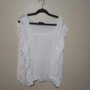 Adrienne Vittadini Damen Top XL weiß Gaze fließend Rüschen Boho Baumwolle Top - Bild 1 von 9