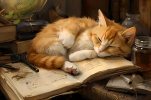 Animals Cat Sleeping Oil Painting Home Decor Wall Art Picture Printed On Canvas - Picture 1 of 6