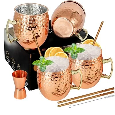 Moscow Mule Mugs Copper Mule Cup Kit 18oz Set of 4 with Handle Large Copper H... - image 1 of 4