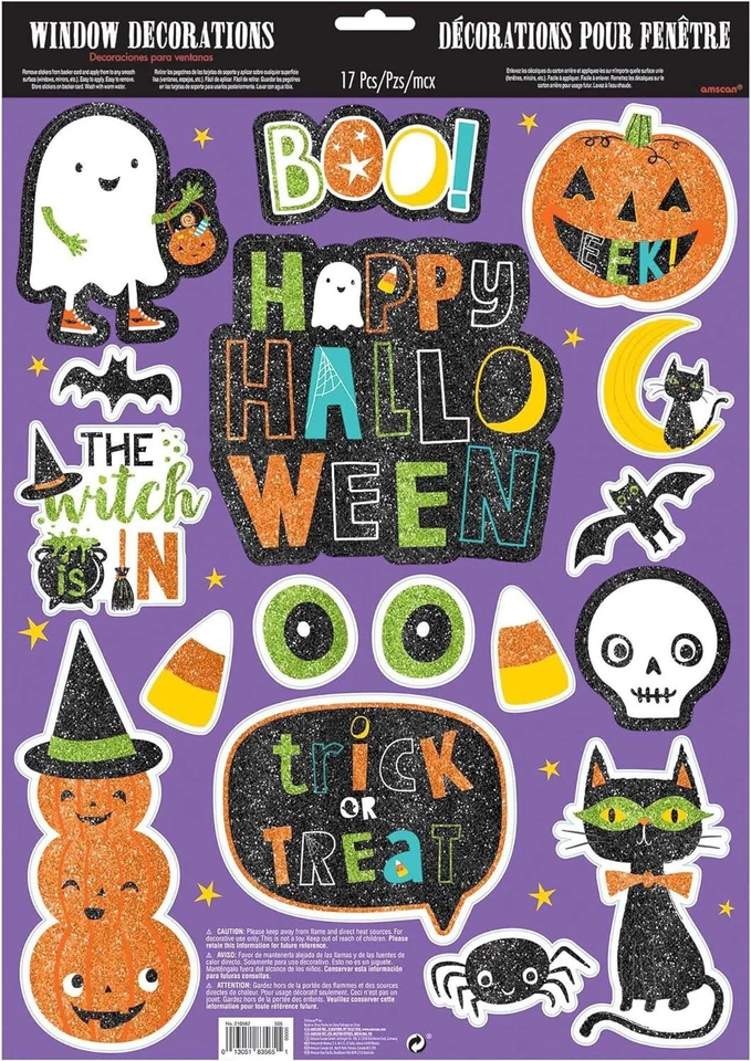 Hallo-Ween Friends Pumpkin Ghost Halloween Party Glitter Window Decorations - Imagem 1 de 1