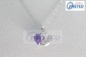 Lila und Silber Edelstein Herz Anhänger Silber Halskette Kette Schmuck Schmuck WN053 - Bild 1 von 2