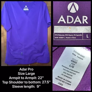Adar Pro Women's V-Neck 3 Pocket Purple Medical Dental Nurse Scrub Top Sz Large - Picture 1 of 13