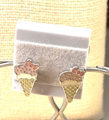 Disney Earrings Enamel Pink/White Ice Cream Cone Pierced Stud Lot 39B - Image 1 of 2
