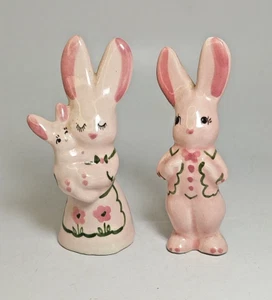 2 Vintage Bunny Rabbit Figurines Pink Family Long Ears California Pottery - Picture 1 of 12