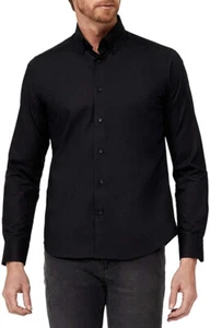 KIGILI Herren Schwarz Langarm Hemd Slim Fit Türkische Baumwolle Button Down Med39/40 - Bild 1 von 5