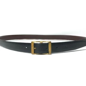 Vintage Belt Black Brown Men's Reversible SZ 40 Gold Buckle Dress Belt - Picture 1 of 12