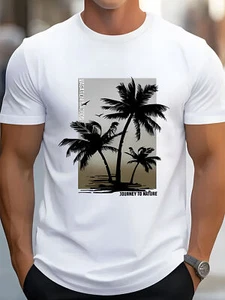 Coconut Tree Men'S Printed T-shirt, Top Short Sleeve Round Neck - Picture 1 of 10