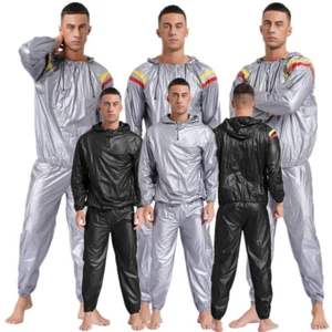 UK Men's Long Sleeve Sauna Suit Sweat Compression Top with Pants Fitness Sports - Picture 1 of 43
