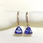 4CT Trillion Cut Simulated Blue Tanzanite Drop Earrings 14K Yellow Gold Plated