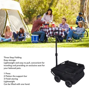 Black Pet Stroller Folding 4 Wheels Pullable Pet Cart Portable For Outdoor BT - Picture 1 of 12