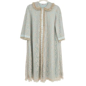 ODETTE BARSA Damen Vintage Coquette Blau Spitze Schleife Morgenmantel Staubkleid Hauskleid - Bild 1 von 13
