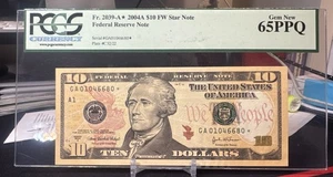 ⭐️ 2004A $10 FW Star Federal Reserve Note GA/Star ⭐️ (BOSTON “A”) PCGS 6 PPQ - Picture 1 of 7