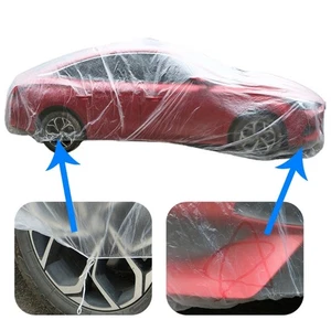 Disposable Transparent PE Car Cover with Elastic Band Universal Plastic Shields - Picture 1 of 12