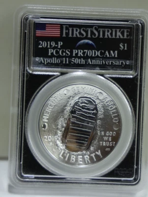 2019-S Apollo 11 Commemorative Proof Silver $1 PCGS Proof 70 DCAM FDOI - Image 1 of 2