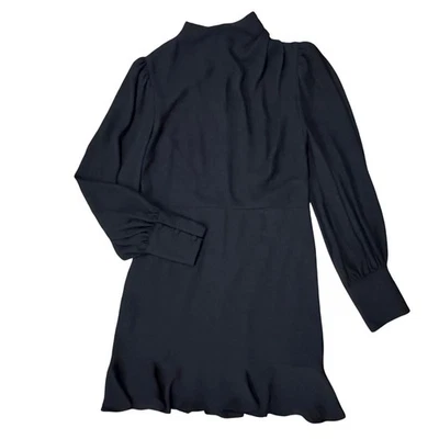 EXPRESS Black Mock Neck Ruffle Hem Long Sleeve Dress Women's M - Image 1 of 4