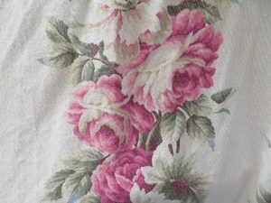 Gorgeous PINK ROSES on Creamy White Barkcloth Drapery Fabric Pieces 2 available - Picture 1 of 24