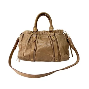 MIU MIU Vitello Brown Calfskin Leather Two Way Bag - Picture 1 of 15