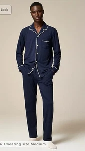 NWT J. Crew Medium Long Sleeve Pajama Set Cotton Jersey Blend Navy MONOGRAMMED - Picture 1 of 9