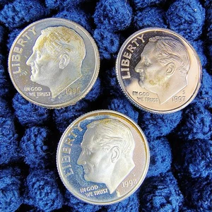 1996 to 1998-S Proof Silver Roosevelt Dimes - Album Fresh - 90% Silver - BU - Picture 1 of 14