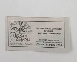Victor's Cafe 52 - Cucina cubana e caraibica New York e Miami (annuncio mini-stampa) 1997 - Foto 1 di 3