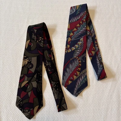 Lote De 2 Corbatas Cuello Cezani Vintage 100% Seda Importada Abstracta Foto 1 de 4