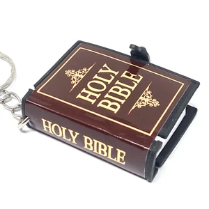 Novelty Miniature Holy Bible Keyring Book Keychain Christian Cross Burgundy B003 - Picture 1 of 6
