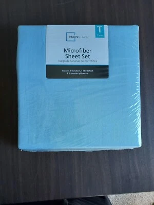 Mainstays Microfiber Twin Sheet Set Light Blue Oeko Tex Polyester, new unopened - Image 1 of 3