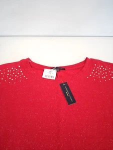 NEW Adrienne Vittadini Women's Sweater Plus Size 2X Red Studded Shoulder Shimmer - Picture 1 of 9