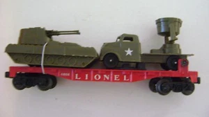 Lionel 6808 Military Flatcar-mint (6511-2 mold w/khaki pyro vehicles) - Picture 1 of 6
