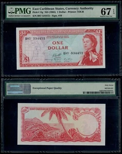 OSTKARIBISCHE STAATEN 1 DOLLAR (P13g) N.D. (1965) SIG. 10 PMG GEM UNC 67EPQ - Bild 1 von 3