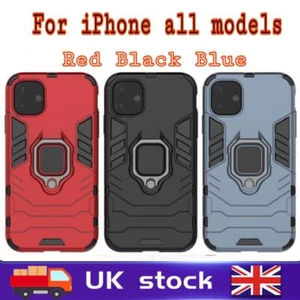 For iPhone X/XS 11/12/13/14/15 Pro Max Red Black Blue Ring Case Holder Cover - Picture 1 of 4