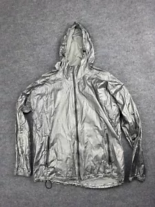 Theory Jacket Men's Medium Metallic Silver Zip Up Hooded Windbreaker Zip Pockets - Picture 1 of 7