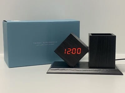 Soporte para bolígrafo Things Remembered LED reloj despertador de madera indica hora y temperatura Foto 1 de 4