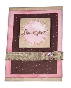 THANK YOU Greeting Card - Pink And Brown - Handmade A2 size with Envelope SALE - Picture 1 of 2