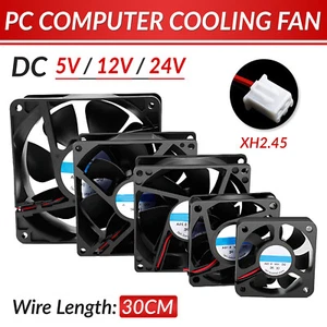 DC 5V 12V 24V PC Computer Cooling Fan Brushless Black Small With 30CM Wire - Photo 1/23