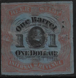 US Scott REA42F, 1878, Revenue Beer Stamp, R/GR, 1 Barrel, 1 Dollar, VG/F - Picture 1 of 1
